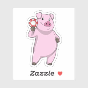 Adesivo Porco no Poker com chips Poker