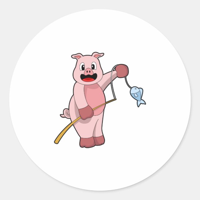 Adesivo Porcos a pescar com canas de pesca e peixes (Frente)