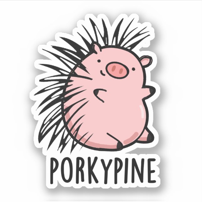 Adesivo Porky-Pine Funny Porcupine Pig Pun (Frente)