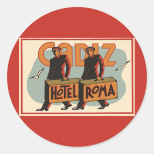 Adesivo Porteiros de Viagens Antigos Hotel Roma, Cádiz, Es
