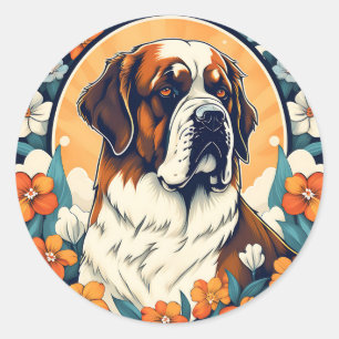 Adesivo PortraSanto Bernard Dog Com Flores