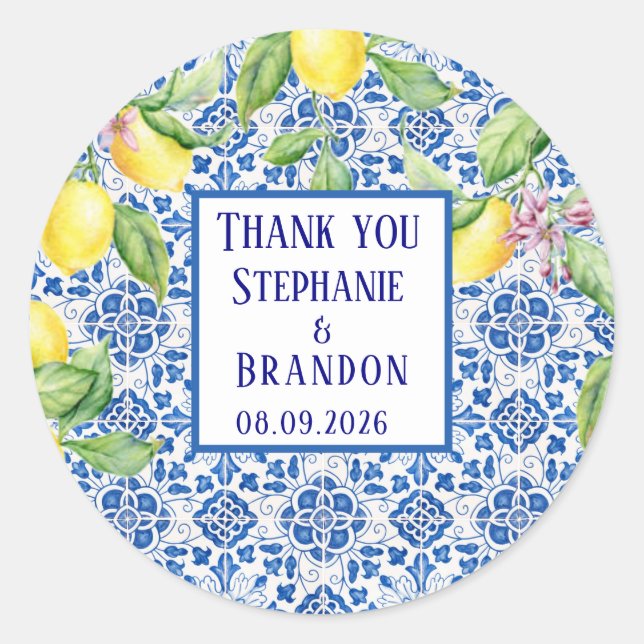 Adesivo Portuguese Tiles Lemons Mediterranean Wedding (Frente)