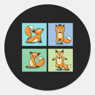 Adesivo Pose de ioga de raposa fofa meditação zen alongame