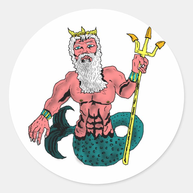 Adesivo Poseidon, Deus Grego do Mar Segurando Tridente (Frente)