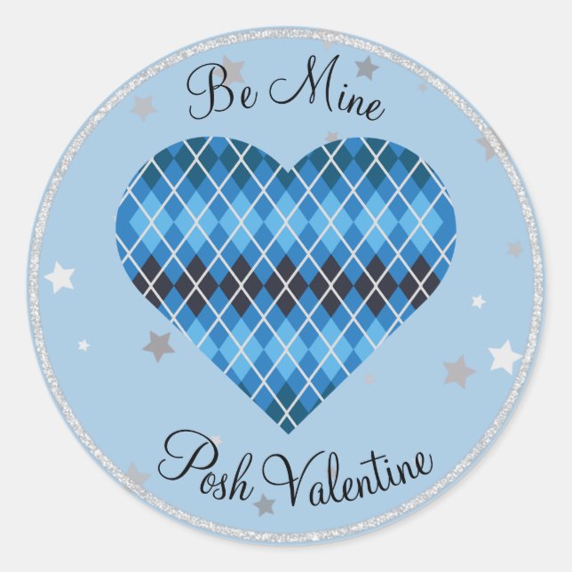 Adesivo Posh Argyle Blue Sparkle Big Heart (Frente)