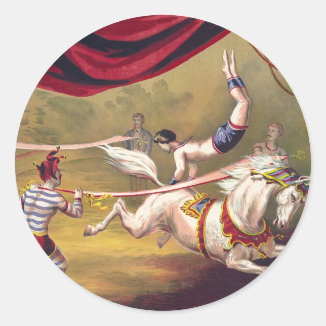 Adesivo Poster de circo mostrando acrobaton atuando a cava (Frente)