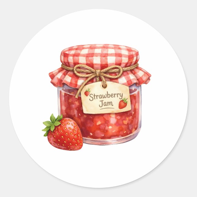 Adesivo Pote de aquarela com geléia de morango fresco (Frente)