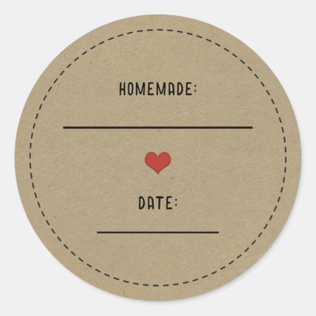 Adesivo Pote de Conserva Vermelho Coração de Kraft Marrom  (Frente)