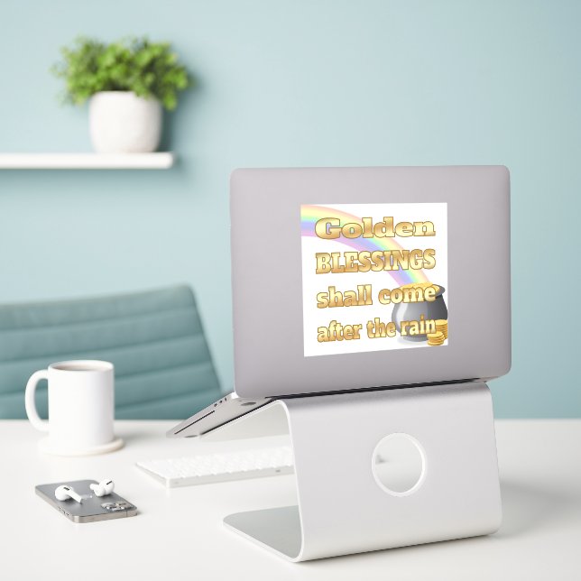 Adesivo Pote de Dourado no final do arco-íris (Laptop na mesa)