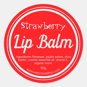 Adesivo Pote de Lip Balm de Morango Vermelho Lable
