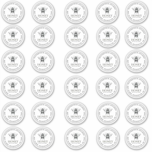 Adesivo Pote de Mel Branco Editável 2" Seu Nome Aqui Abelh (Frente)