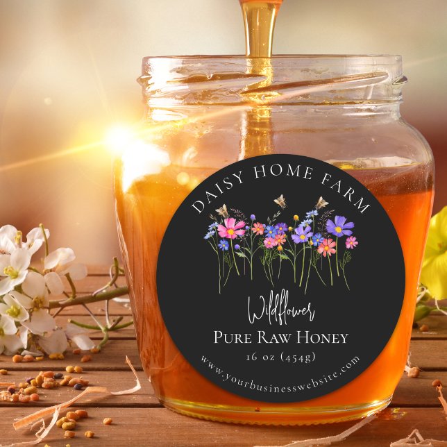 Adesivo Pote de Mel de Flores Silvestres Personalizado Api (Custom wildflower honey apiary local raw honey small business label)