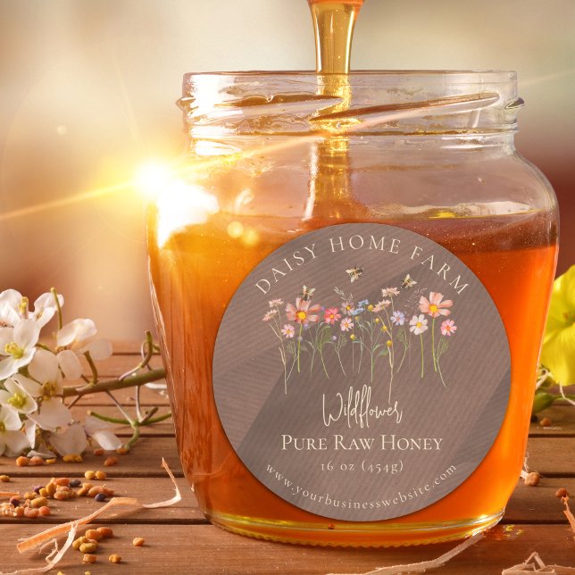 Adesivo Pote de Mel de Flores Silvestres Personalizado Api (Personalized Rustic wildflower honey jar apiary beekeeper small business product label)