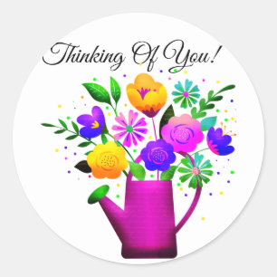 Adesivo Pote de rega rosa e flores cor-de-rosa amarelas