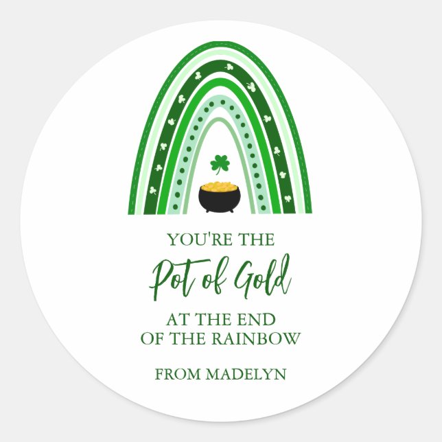 Adesivo Pote do Dia de Patrick do Dourado Boho Rainbow (Frente)