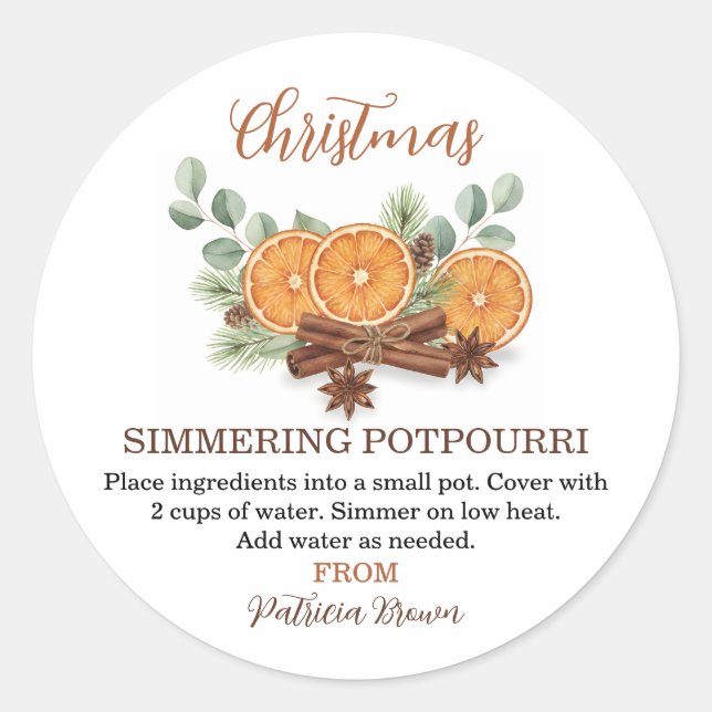 Adesivo Potpourri de Natal Personalizado para Aquecer (Frente)