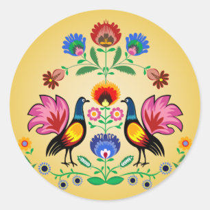 Adesivo Povos poloneses com floral decorativo & os galos