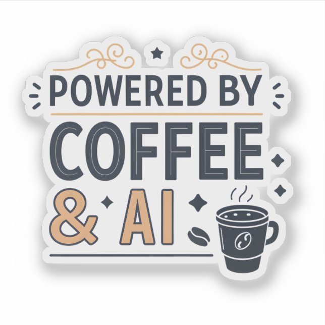 Adesivo Powered by Coffee & AI Retro Tech Vector (Frente)
