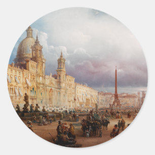 Adesivo Praça Navona Mercado Roma Década de 1850 Arte