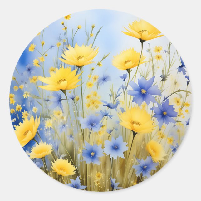 Adesivo Prado Azul Claro com Flores Selvagens Delicadas (Frente)