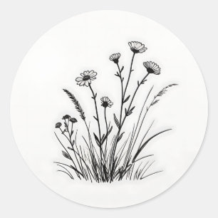 Adesivo Prado de Flores Silvestres Margaridas Arte Linear