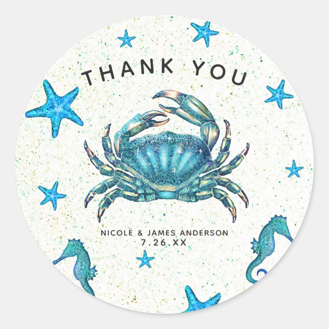 Adesivo Praga Moderna Blue Crab Starfish Favor do Mar (Frente)