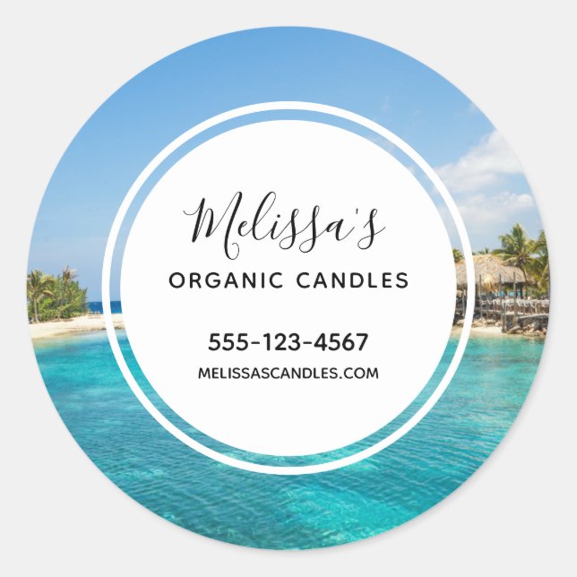 Adesivo Praia Cênica Tropical com Thatch Huts Business (Frente)