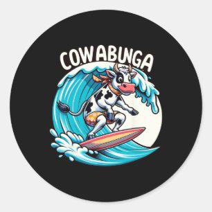 Adesivo Praia Cowabunga Surfando Vaca Prancha de Surfe Pra