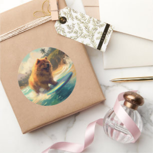 Adesivo Praia de Chow Chow Pintura de Surfe
