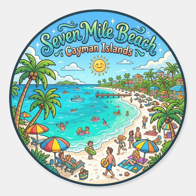 Adesivo Praia de Seven Mile Ilhas Cayman (Frente)