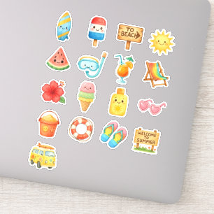 Adesivo Praia de Verão Fofa – Férias em Aquarela Kawaii