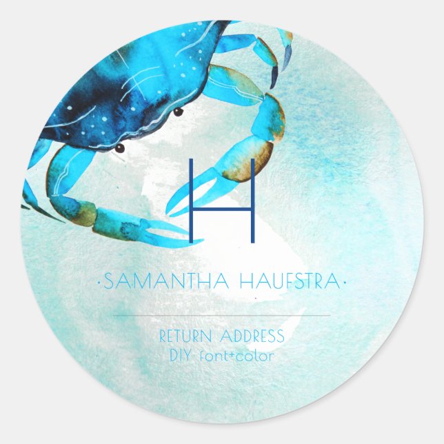 Adesivo Praia do Monograma do Caranguejo Azul PixDezines (Frente)