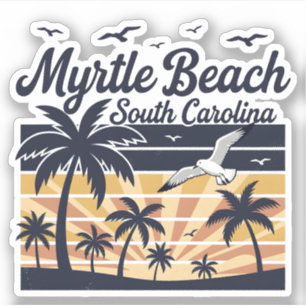 Adesivo Praia do Pôr do Sol Retro Myrtle Beach Carolina do
