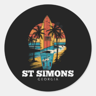 Adesivo Praia St Simons Geórgia Prancha de Surfe Retro