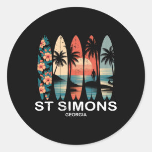 Adesivo Praia St Simons Geórgia Prancha de Surfe Retro _1
