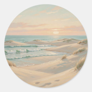 Adesivo Praia Tranquila Pôr do Sol Dunas Ondas do Oceano C