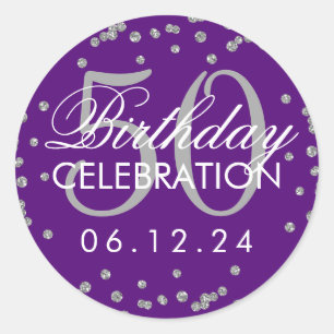 Adesivo Prata 50º Aniversário Glitter Confetti Roxo