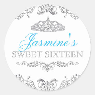 Adesivo Prata Branco Damask & Tiara Sweet 16