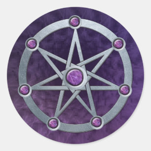 Adesivo Prata da estrela de Elven gravada com ametista