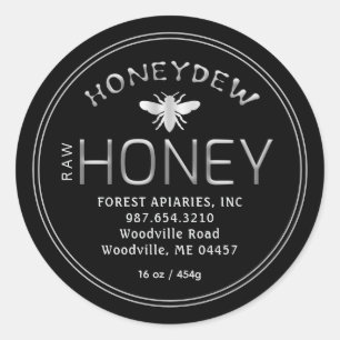 Adesivo Prata de MEL FLORESTAL HONEYDEW em preto com abelh