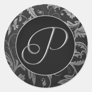 Adesivo Prata do monograma P e selo preto do casamento