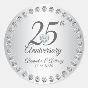 Adesivo Prata dos diamantes do aniversário de casamento d