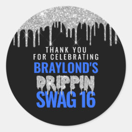 Adesivo Prata e Azul Drippin Swag 16 Aniversário