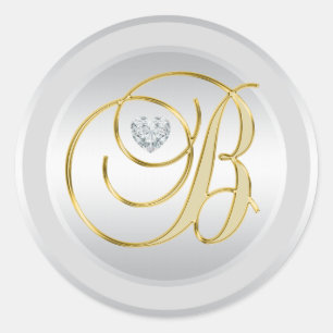 Adesivo Prata Elegante Dourada Monogramada Inicial 'B'
