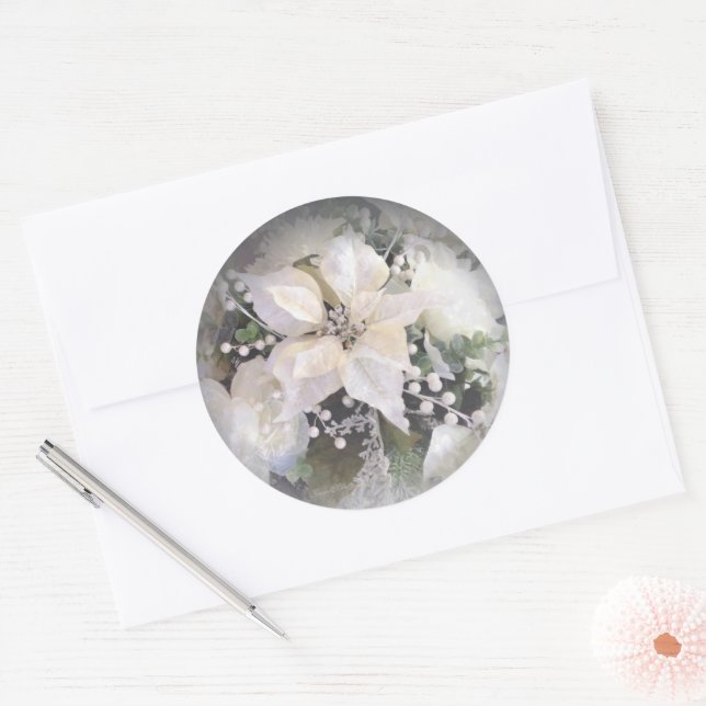 Adesivo Prata Elegante e Poinsetos de Natal Branco (Envelope)