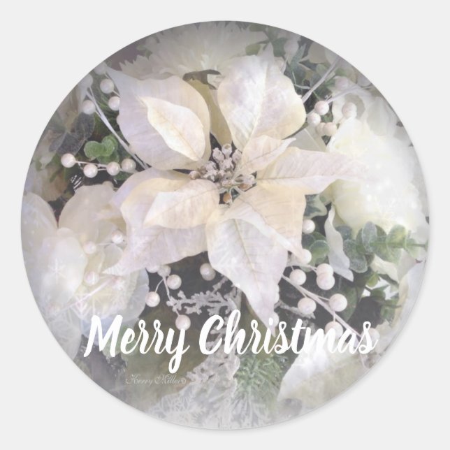 Adesivo Prata Elegante e Poinsetos de Natal Branco (Frente)