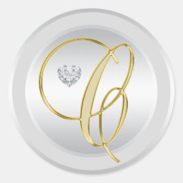 Adesivo Prata Elegante Único Monograma Dourado Inicial 'C'