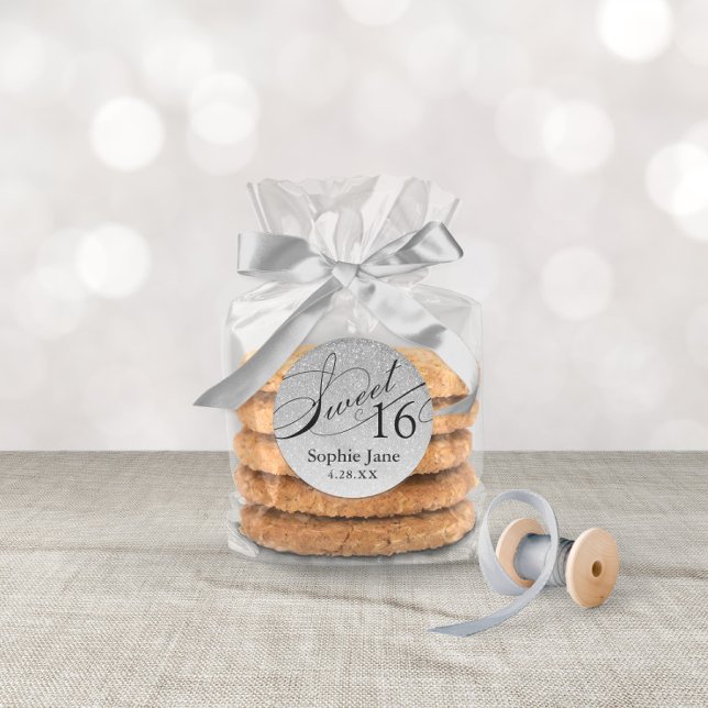 Adesivo Prata Glam Glitter Sweet 16 Personalizado (Criador carregado)