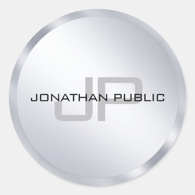 Adesivo Prata Metálica Elegante Moderna Modelo de Monogram (Frente)