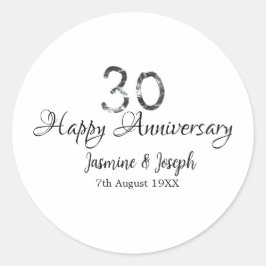 Adesivo Prata Metálico 30º Feliz aniversário adicionar nom